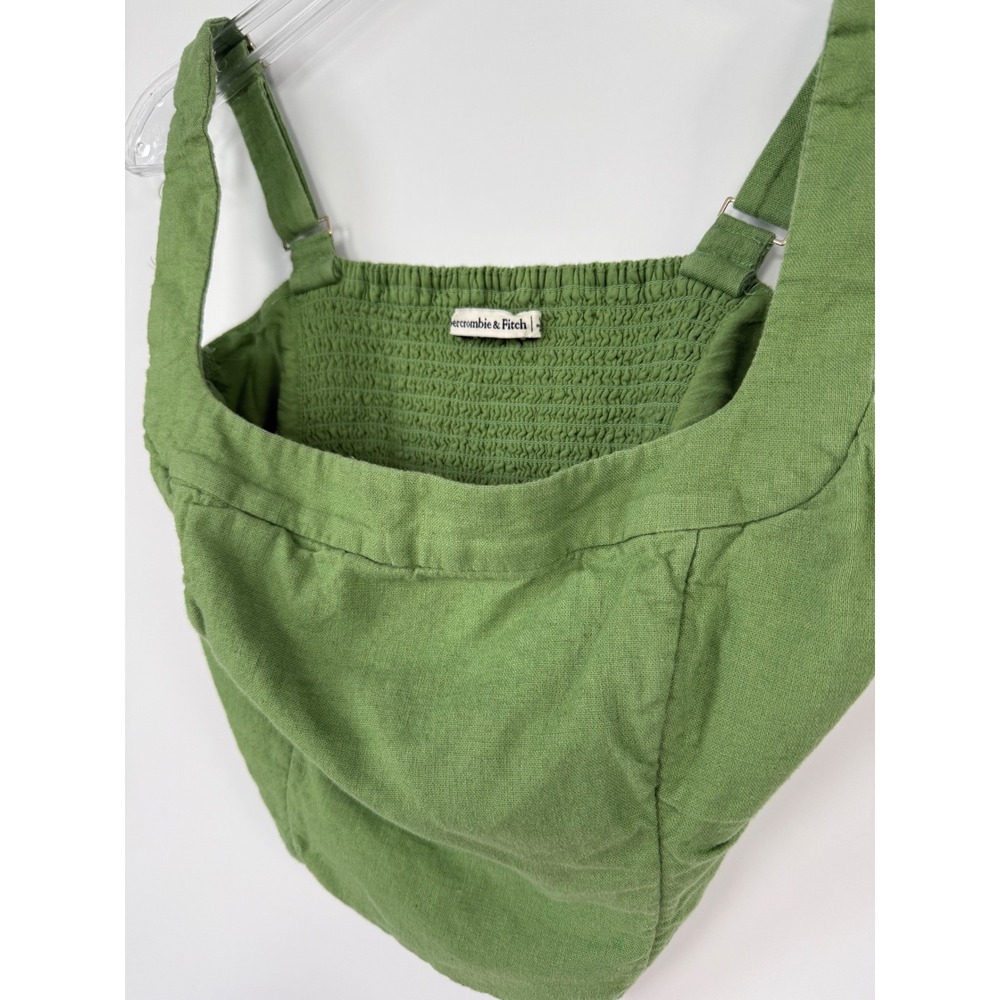 Abercrombie & Fitch Green Linen‎ Blend Smocked Crop Top Large Babydoll Coquette